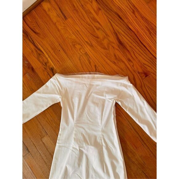 Yumi Eto White Midi Off Shoulder Chic Dress Size 40/8 - Picture 3 of 12